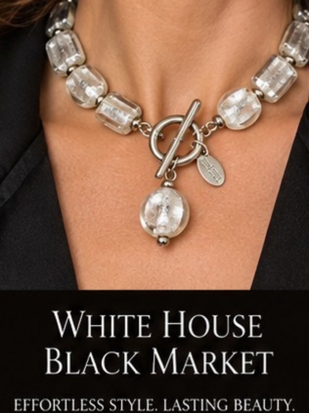 WHBM White House Black Market Silver Foil Art Glass 15" Choker Necklace